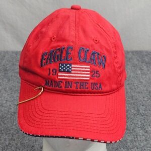 Vintage 90s Eagle Claw Fishing Hat Mens Red USA Flag Embroidered Strapback Cap